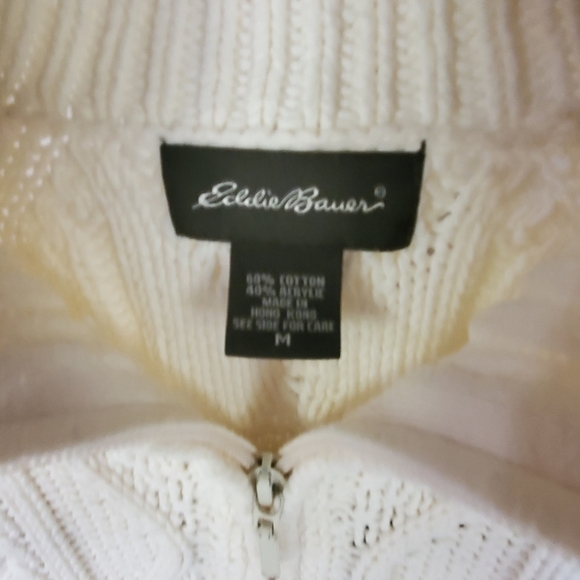 Eddie Bauer Heavy Knitted Cream/Winter White LS Zippered Sz M Cardigan Sweater - Picture 2 of 10